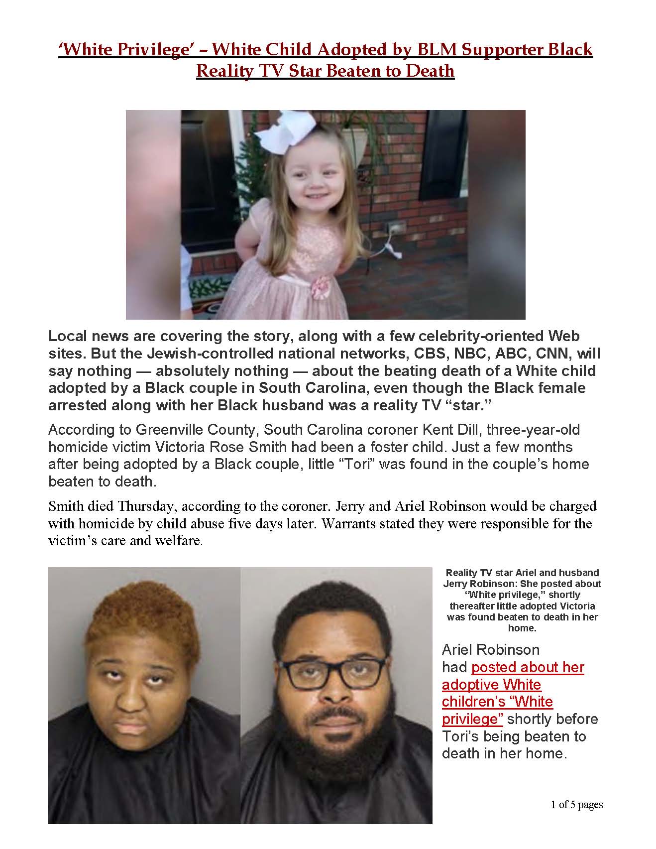 ‘White Privilege’ – White Child Adopted by BLM Supporter Black Reality TV Star Beaten to Death_Page_1 ‘White Privilege’ – White Child Adopted by BLM Supporter Black Reality TV Star Beaten to Death_Page_1