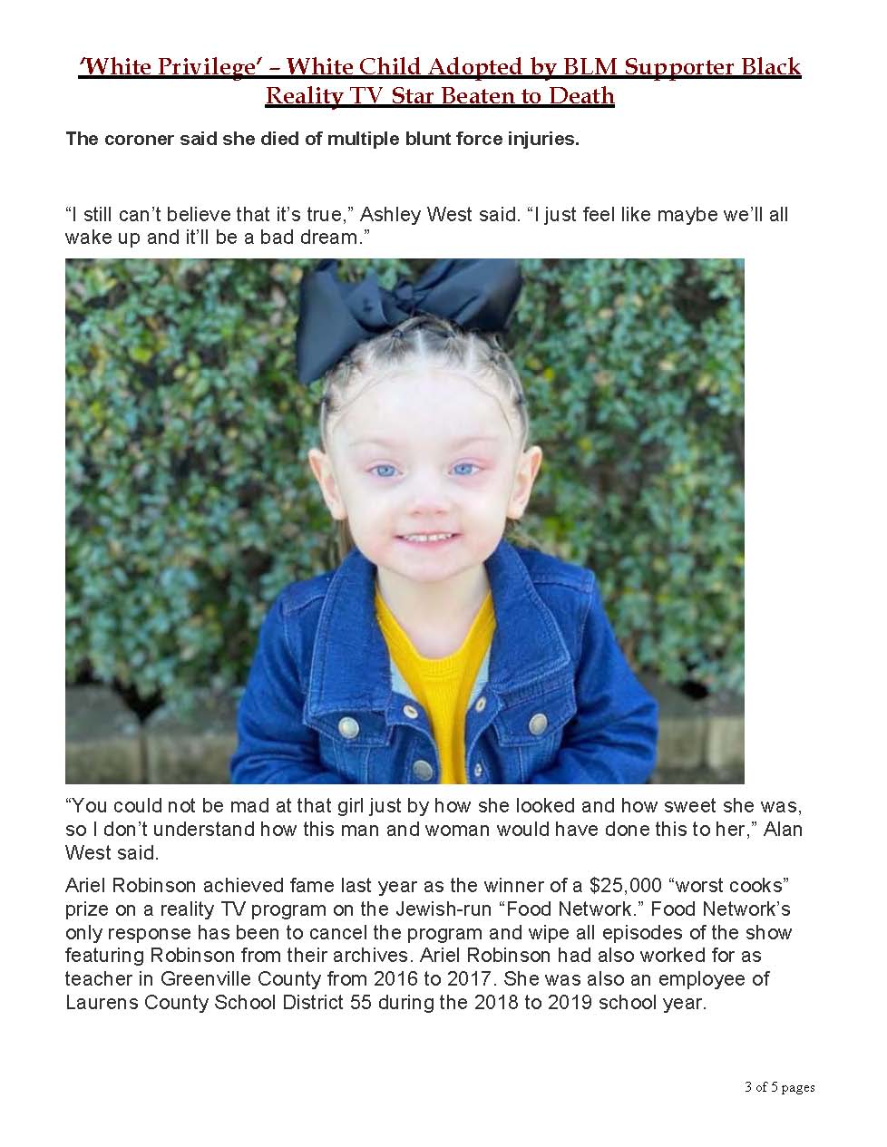 ‘White Privilege’ – White Child Adopted by BLM Supporter Black Reality TV Star Beaten to Death_Page_3 ‘White Privilege’ – White Child Adopted by BLM Supporter Black Reality TV Star Beaten to Death_Page_3