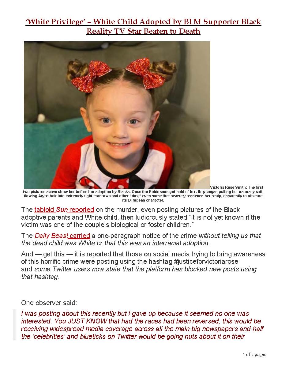 ‘White Privilege’ – White Child Adopted by BLM Supporter Black Reality TV Star Beaten to Death_Page_4 ‘White Privilege’ – White Child Adopted by BLM Supporter Black Reality TV Star Beaten to Death_Page_4