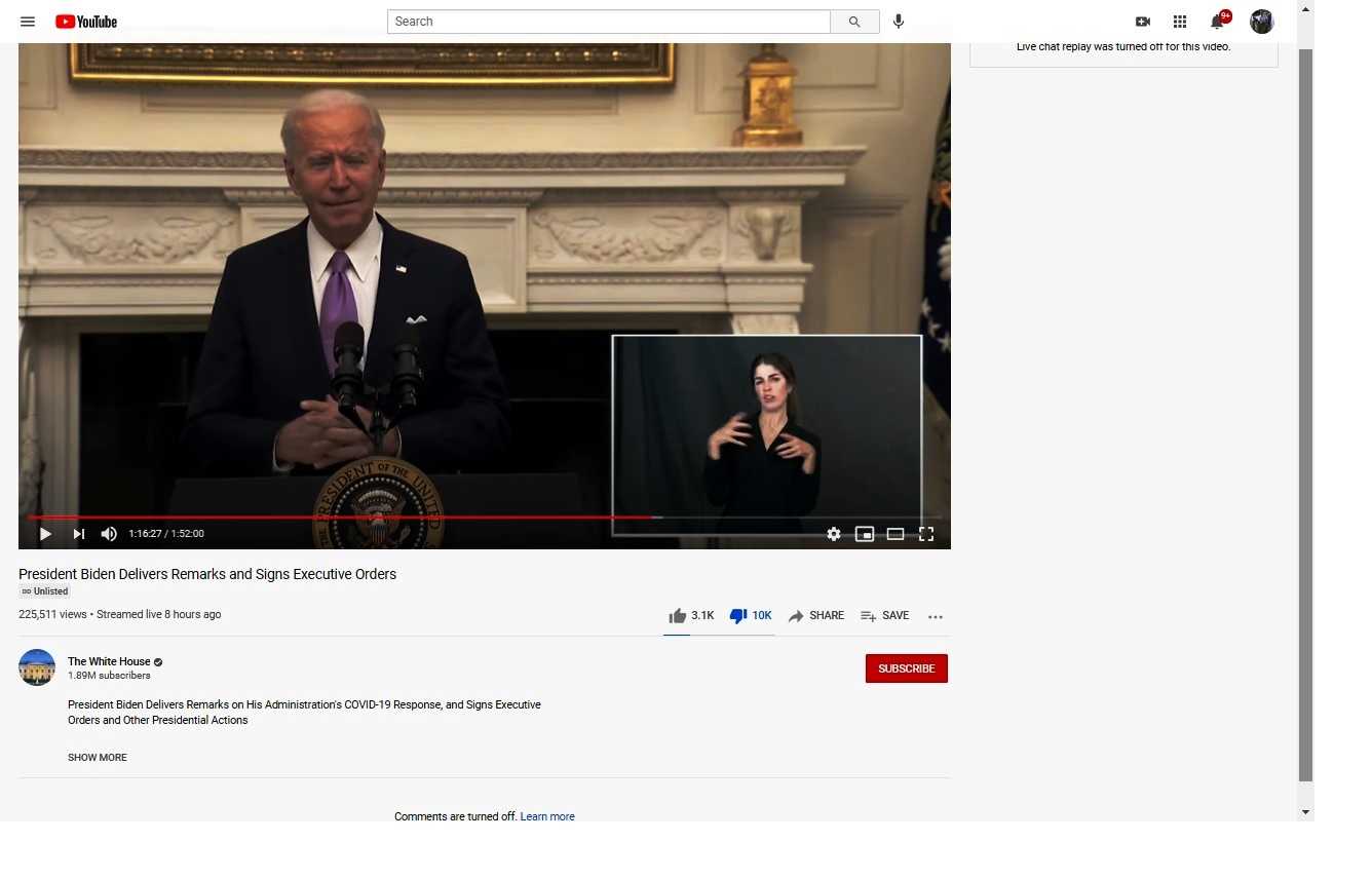 Biden's Speech Down-voted - NOT POPULAR